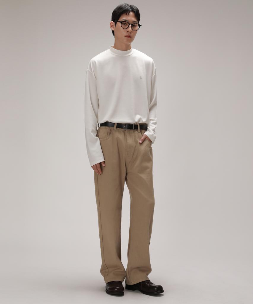 Dibellobeu Essential Mood Semi-Wide Cotton Pants_Beige