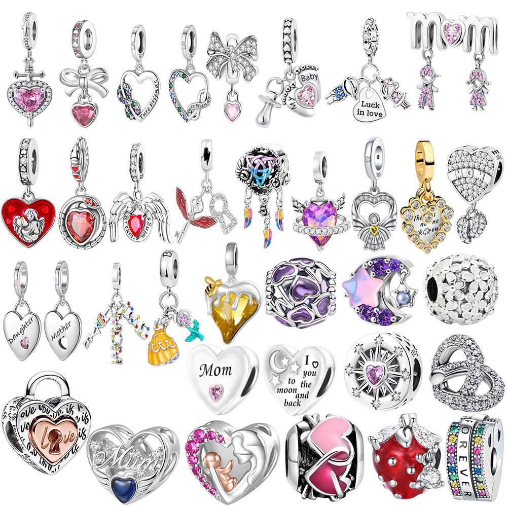 Neuer Kupfer Mom Junge Mädchen Rot Lila Rosa Liebe Anhänger Charme DIY Perle Passend für Original Armband Halskette Damenschmuck