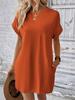 Women's  Summer New Arrivals Solid Color Crew Neck Loose Short Sleeve Pocket Dress