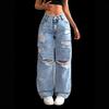 New Women's Street Style Solid Color Washed Wide Leg Jeans, Loose Fit Straight Denim Pants for Casual INS Fashion