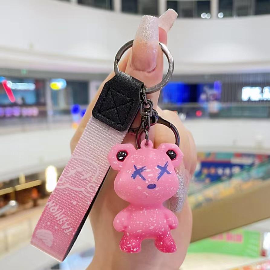 Color-Changing Starry Sky Bear Keychain - Stylish Car Charm & Purse Pendant for Couples