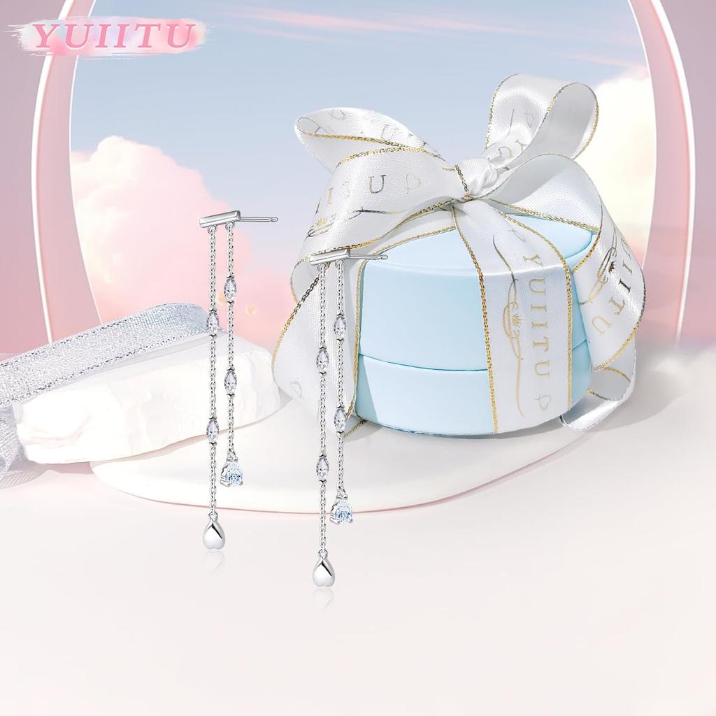 YUIITU Hochwertige 2 Schwingende Hypoallergene 18 Karat Gold Brachila Vergoldete Kirschblüte Für Weiße 1 Damen Ohrringe, Beliebte, Zirkonia, Reihen, Ohrringe,