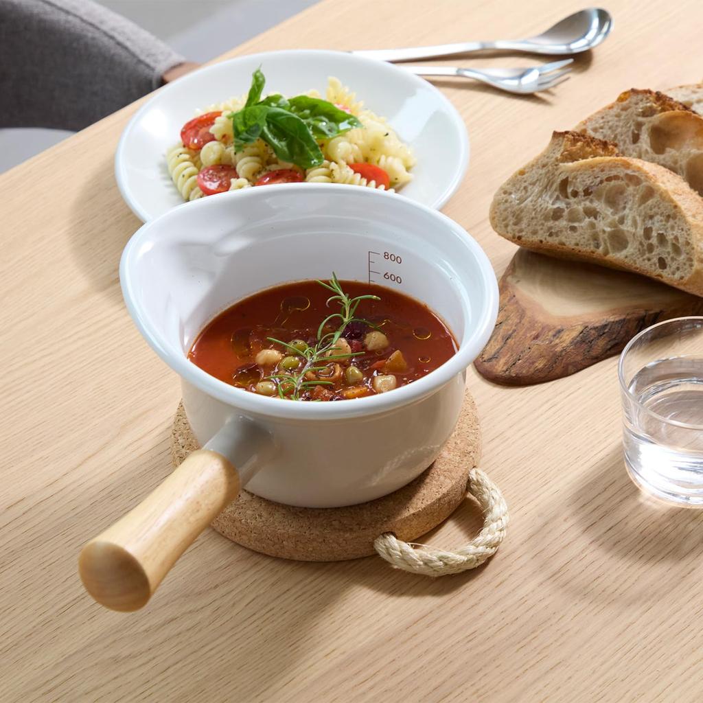 Fuji Enamel Petit Pot with Draining Glass Small Light Gray Lid, Saucepan,