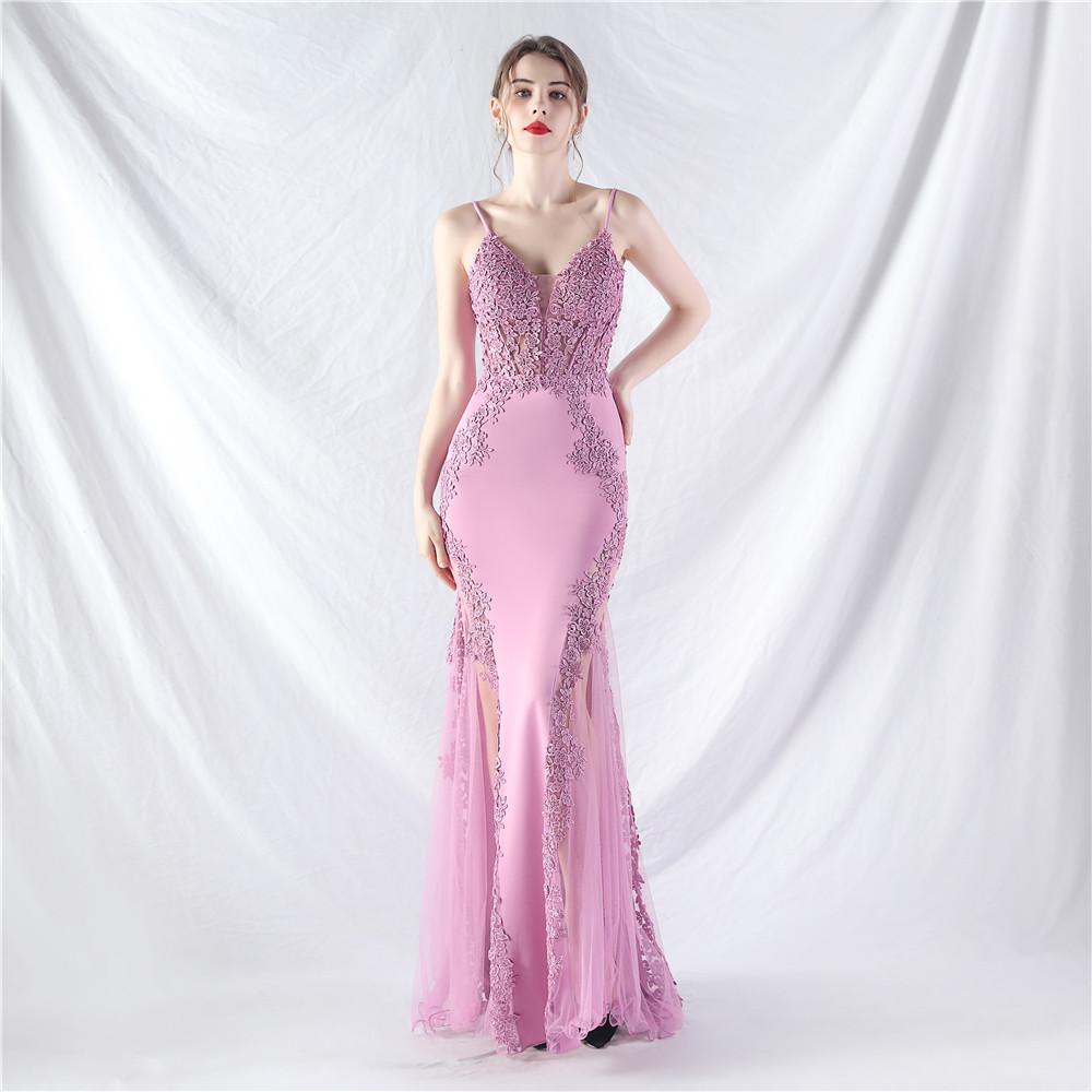 Lace Lace Permed Fishbone Vest Waist Low Chest Off The Shoulder High-end Small Trailing Evening Dress