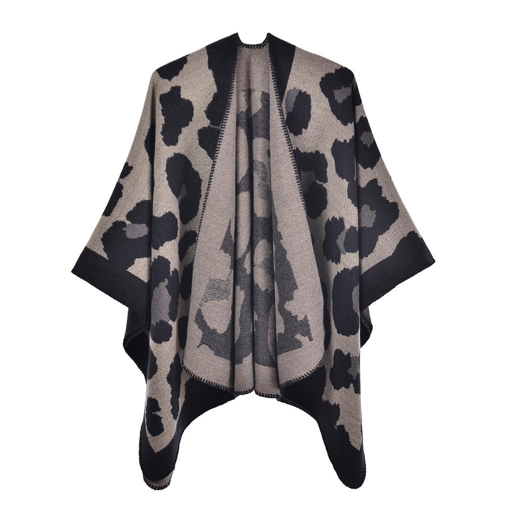 European and American Style Women's Scarf Fashion Leopard Shawl Autumn and Winter Pashmina Large Split Cape Thicken Warm Cloak