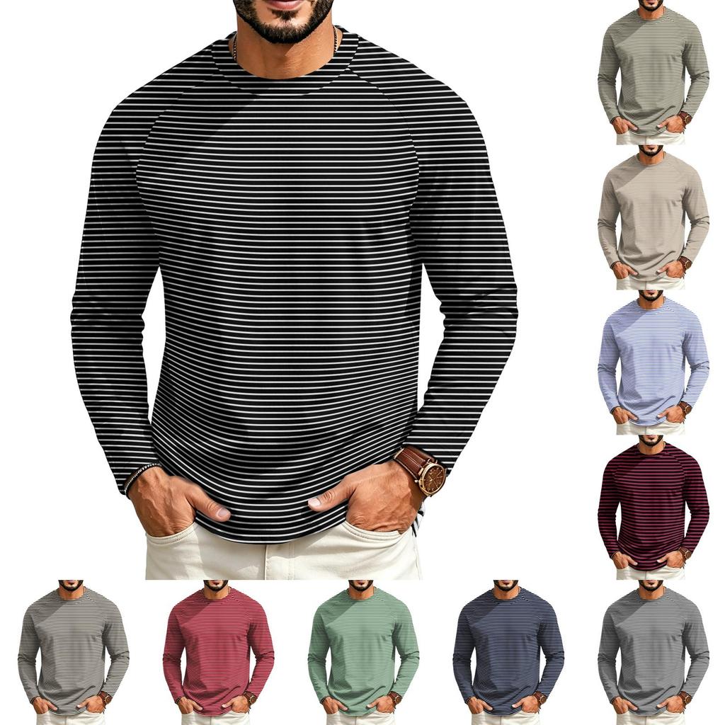 T-shirt casual a manica lunga raglan da uomo con girocollo, per l'uso quotidiano