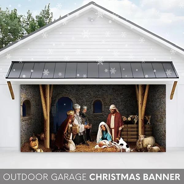 

PDTO Рождественский вертеп гаражная дверь баннер Рождество крышка гаража украшения фон