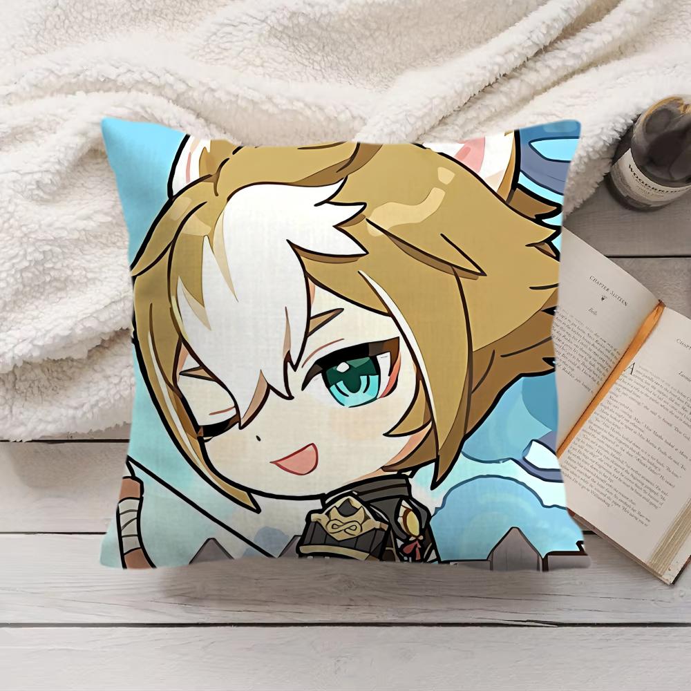 Gorou Cute Genshin Impact Cushion Cover Silky Short Plush Invisible Zipper Dustproof Sofa Pillow Case For Home Decor