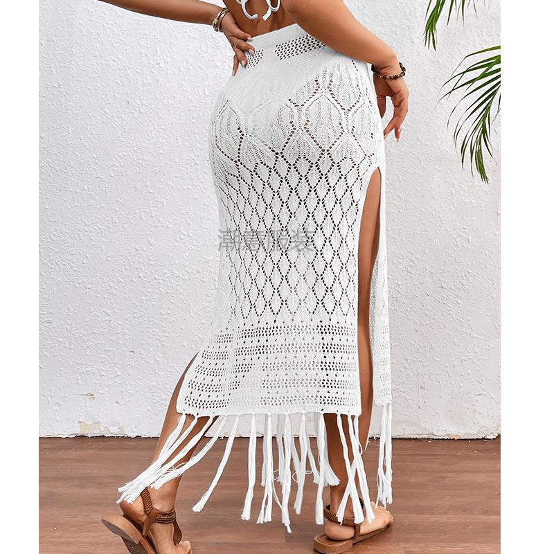 European-American High Slit Tassel Midi Skirt Beach Cover-Up