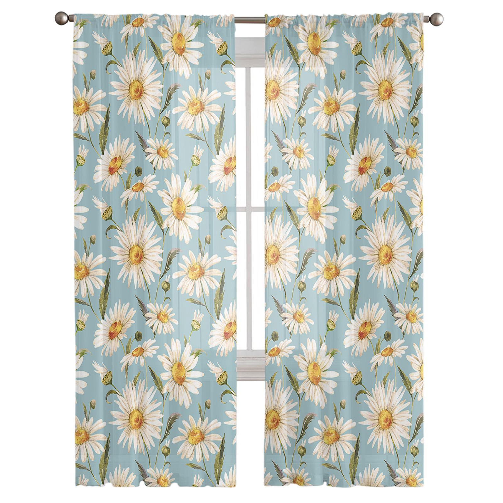 Дейзи акварельная текстура прозрачная вуаль оконные шторы тюлевые шторы гостиная — фото 2