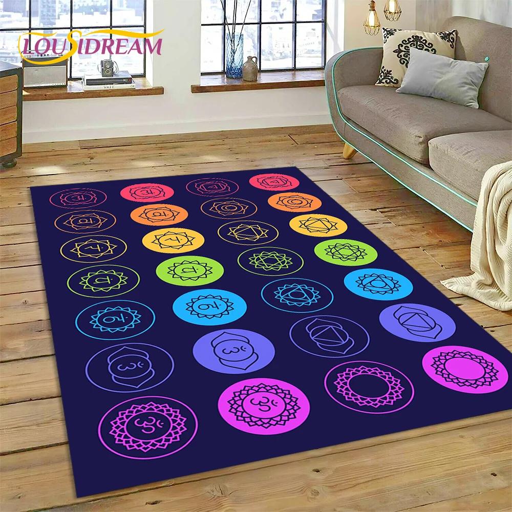 3D Yoga Meditation Rainbow 7 Chakra Carpet Rug for Bedroom Living Room Home Sofa Decoration,Children Game Large Decor Floor Mat