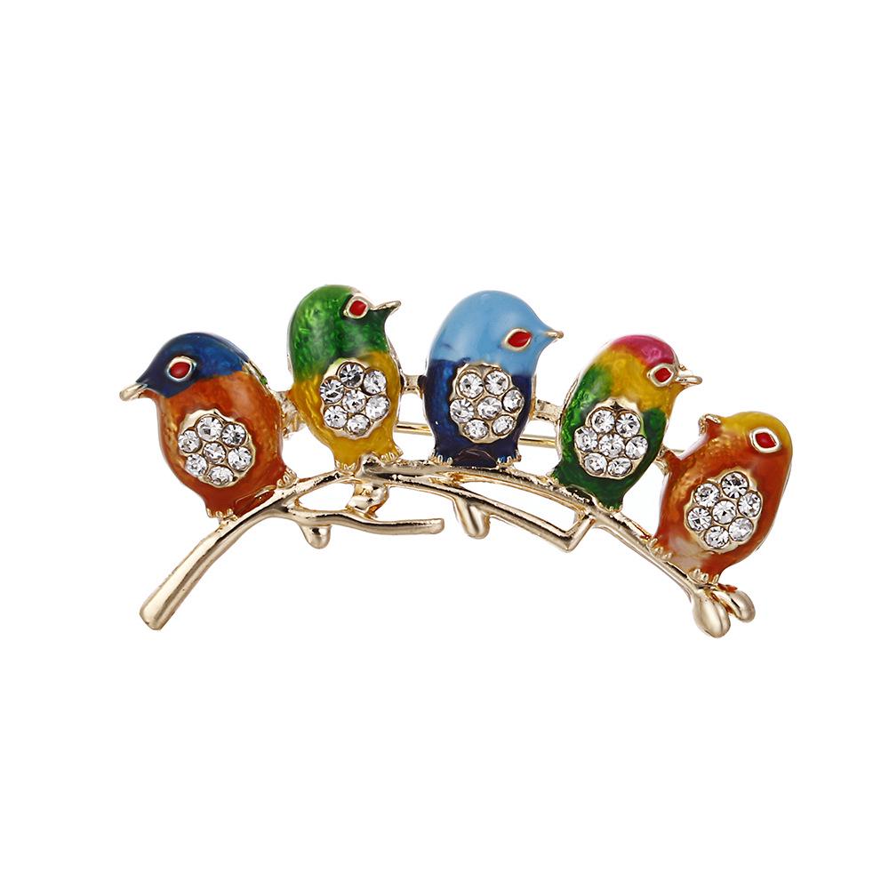 European American Fashion Jewelry Rhinestone Enamel Bird Brooch