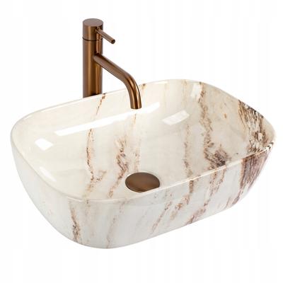 Rea Belinda Ceramic Countertop Washbasin 46.5 Beige Gloss Rectangular