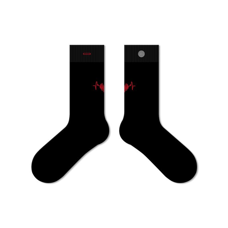 Trendy Spring/Summer Embroidered Button Design Mid-Calf Socks for Men & Women