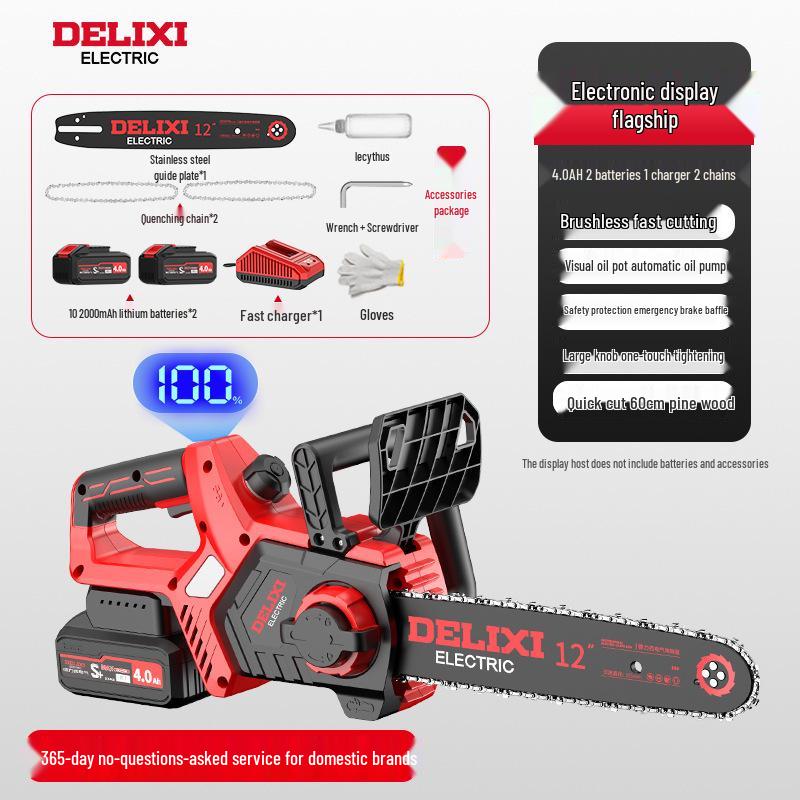 Delixi 12" Brushless Cordless Chainsaw with Lithium Battery for Logging & Wood Splitting