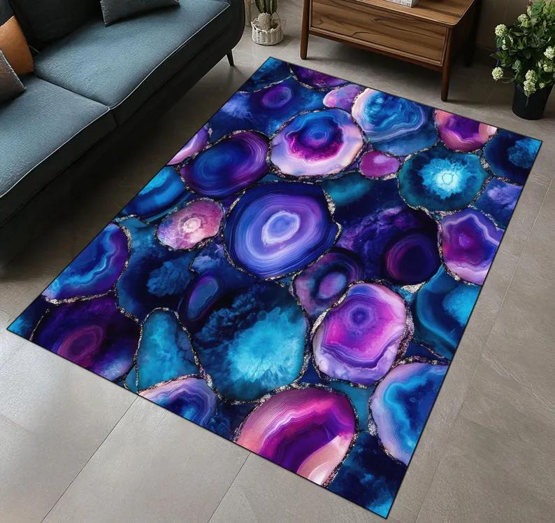 Amethyst Gold Carpet Turquoise Amethyst Marble Pattern Carpet Blue Purple White Marble Series Carpet Home Decoration