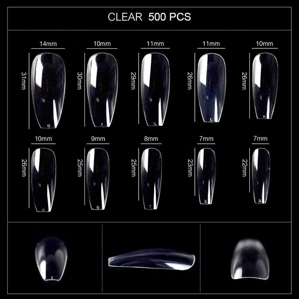 kads 500pcs T Shaped No-Crease Full Cover False Nail Tips Fake Nails White Nature Clear Translucent 10 Sizes Nail Art Manicure Tools