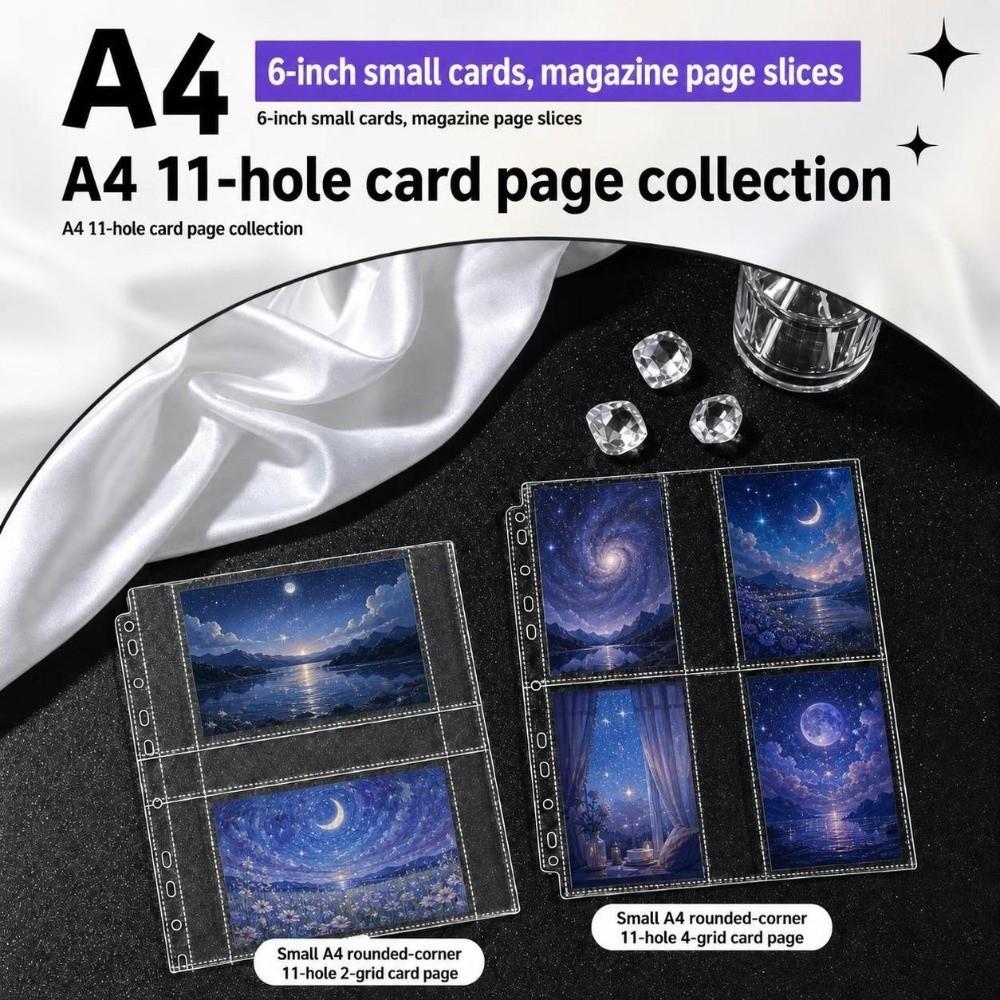 10pcs Single Side Binder Card Sleeves Pages 11 Holes Card Storage Sheets  4/6/7 Inch Postcards