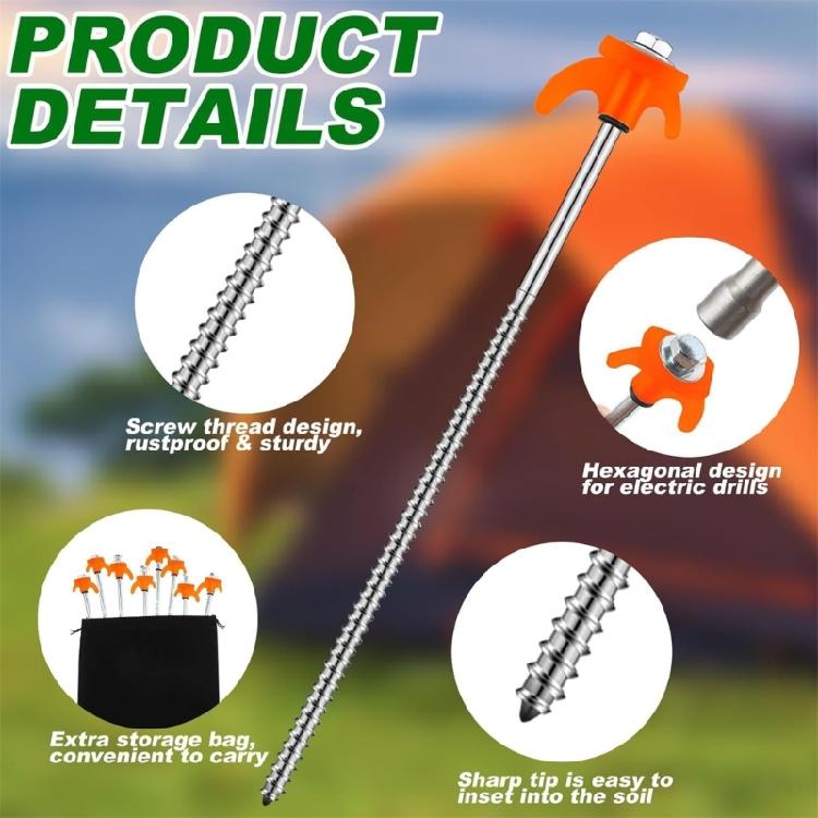 8Pcs Outdoor Tent Nails Campings Tent Peg with Hexagon Socket Ground Anchors Long Screw Thread Tent Canopies Stakes