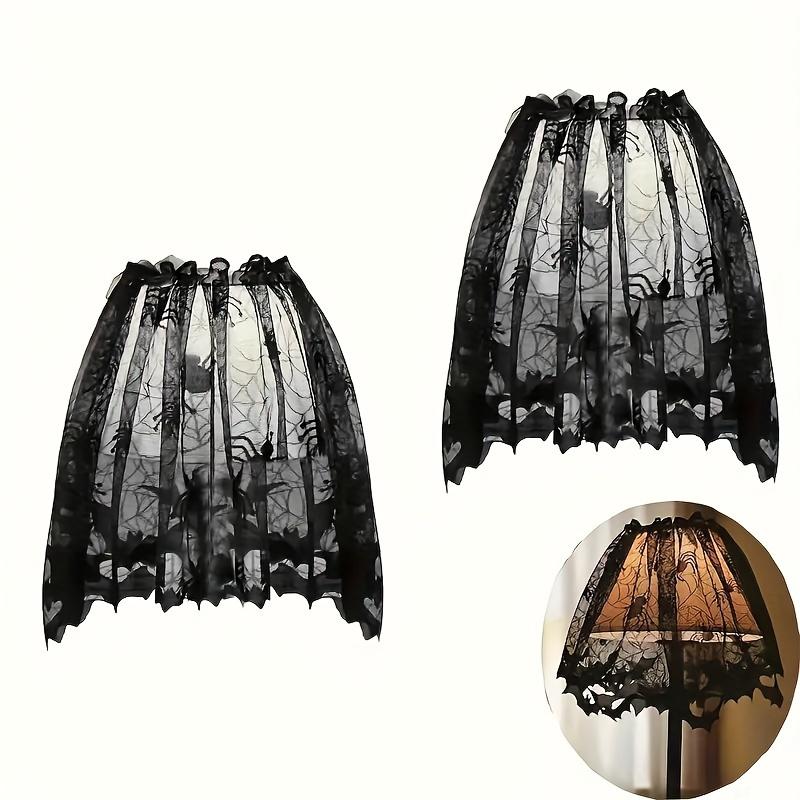 1pc Black Polyester Halloween Lace Lampshade Topper Scarf Cover Decoration, 20 X 60 Inch, Spider Web Design with Ribbon Detail