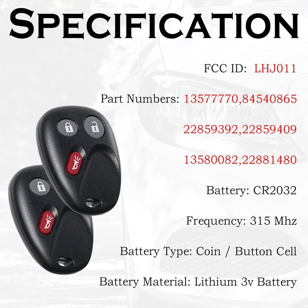 Key Fob Replacement Fits for Chevy Silverado 1500 2500 HD 2003-2006 Avalanche Equinox SSR Suburban Tahoe GMC Sierra Yukon XL Hummer H2 Cadillac