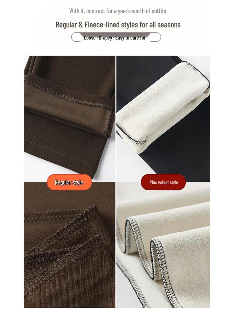 High Waist Straight Leg Velvet Warm Trousers for Middle-Aged Women – 50s Mom Style