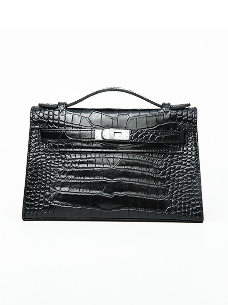2025 Women's Genuine Leather Mini Handheld Bag - Crocodile Pattern Chain Shoulder Kelly Bag