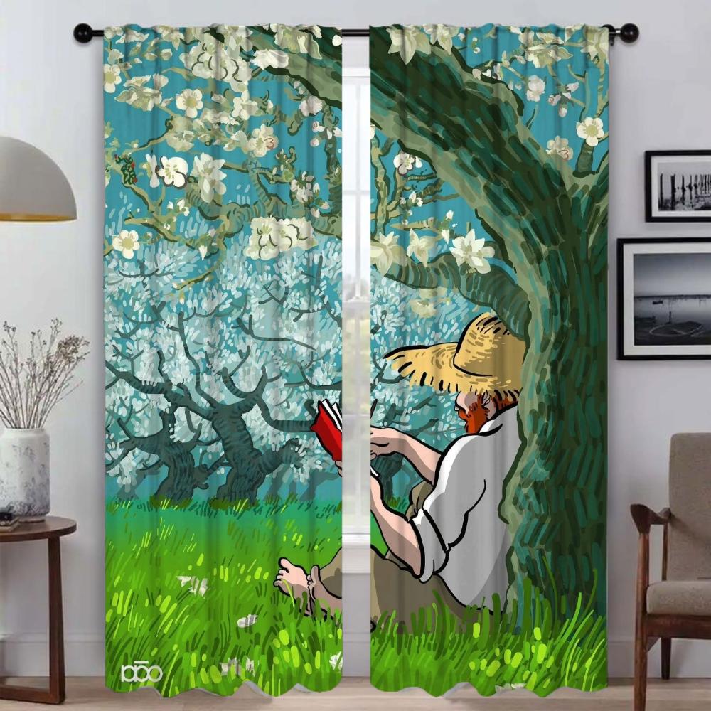Van Gogh Curtains Child Room Blackout Curtain for Room 2 Panel Partition Tulle for Bedroom Shades Halloween Decoration Living