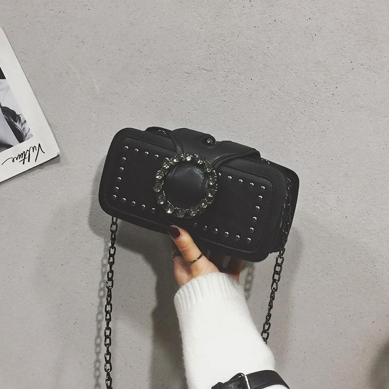 

Розкішні жіночі сумки з діамантами Сумки через плече Вінтажна квадратна сумка Повсякденна брендова сумка з PU шкіри Жіноча сумка 21x6x10cm чорний