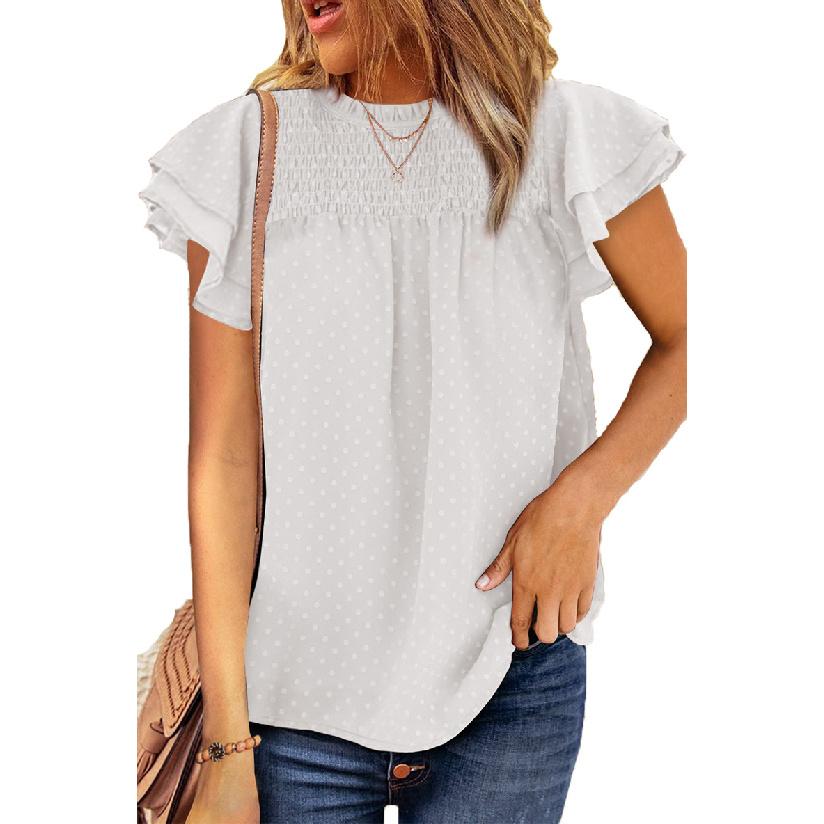 Summer new jacquard chiffon shirt for women, loose fit, round neck, pullover, short sleeve T-shirt S белый