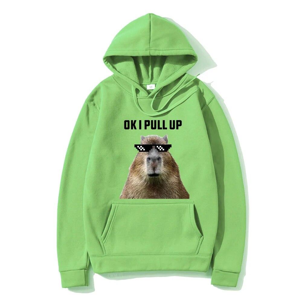 Funny Ok I Pull Up Capybara Print Hoodie Unisex's Casual Oversized Hooded Sweatshirts Gothic Pullovers Hot sell Clothes for Unisex