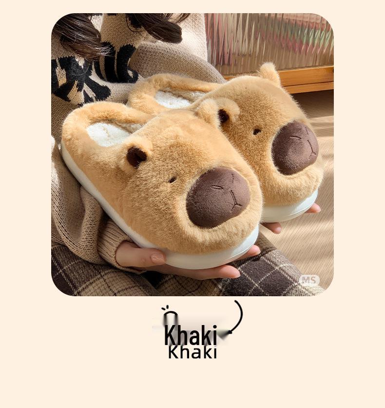 Women's Winter 2024 Capybara Plush Cotton Slippers - Warm, Thick, and Cute for Home Use