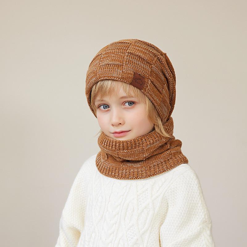 Kids Knitted Hat And Gloves Set For Winter Warmth With Neck Protector For Children