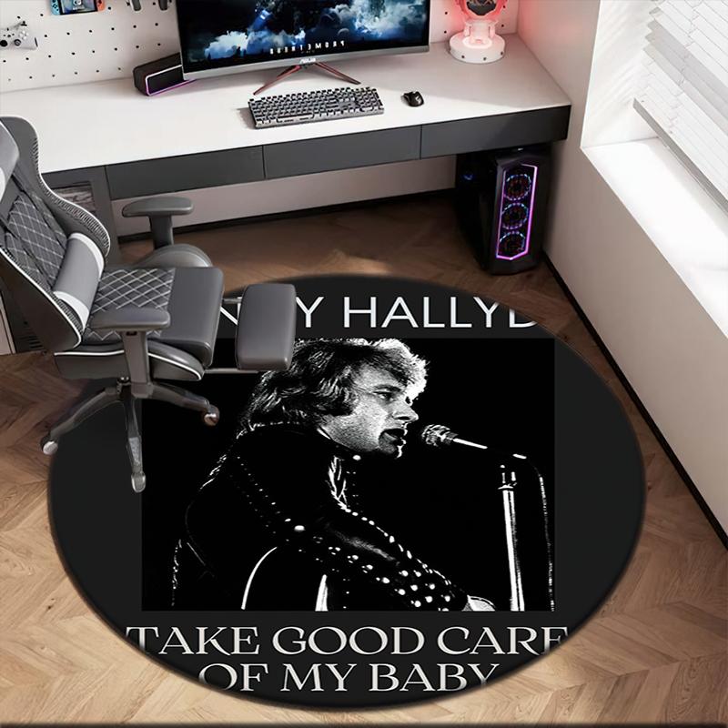 1pc Johnny Hallyday Music Album Round Carpet Painted Printed Circular Carpet, Home Door Mat, Outdoor Travel Protection Carpet