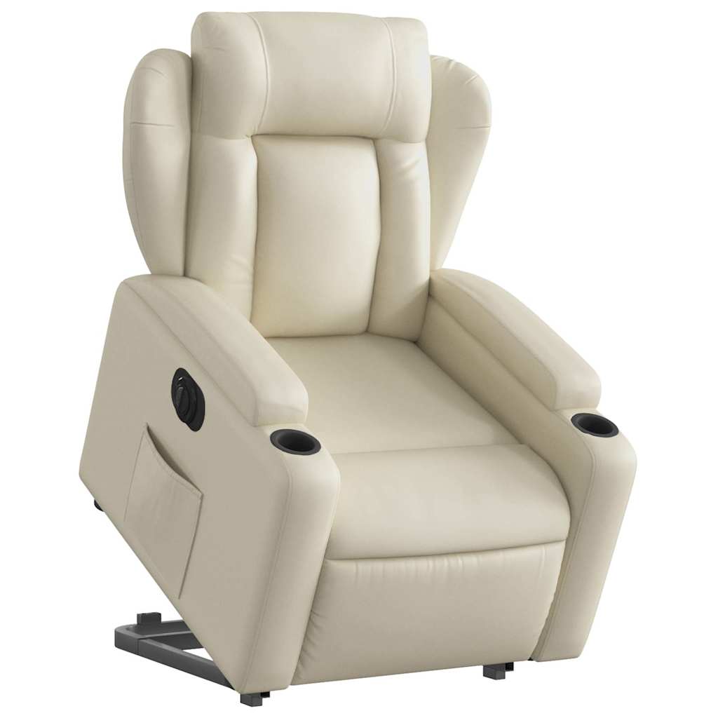 Electric Recliner Chair with Rising Assistance Cream Artificial Leather