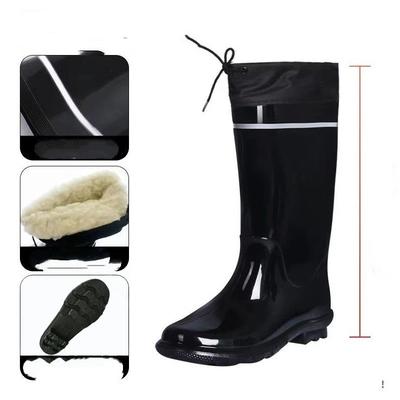 Herren Outdoor Dick Reflektierend Ölbeständig Säure Alkali Beständig Rutschfest Baumwolle Hoher Schaft Regenschuhe Gummi