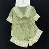 Lace Beads Button Elegant Classy Women's Pajamas Short Sleeve Shorts Bubble Sleeves Housewear  Summer Casual