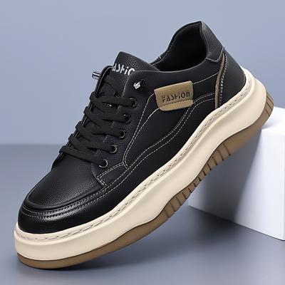 New Winter Retro Casual Board Shoes Color Matching Thick-soled Heightening Lace-up Leather Shoes