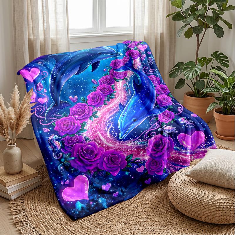 Dolphins Leaping at Sunset Theme blanket Lightweight Warm Flannel Blanket Decorative Throw Blanket for Home Decoration