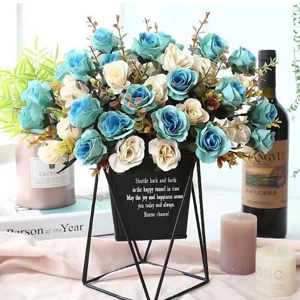 Multicolor Lifelike Rose Flowers 12 Heads Simulation Plants Leaves  Party Supplies