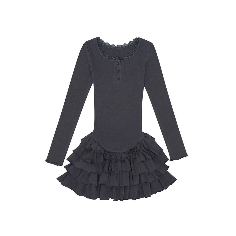 

Women s Slim-Fit Ruffle Dress with Long Sleeves and U-Shaped Waistband Medium
