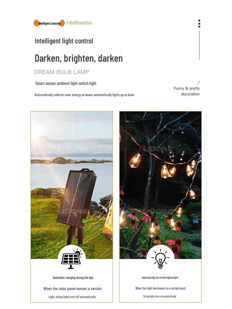 Solar LED Retro ST38 G40 Outdoor Waterproof String Lights for Camping and Courtyard Atmosphere