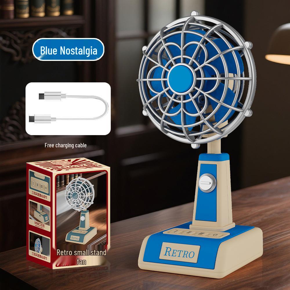 

Retro USB Foldable Three-Speed Rechargeable Desktop Fan 23x11x10CM синій