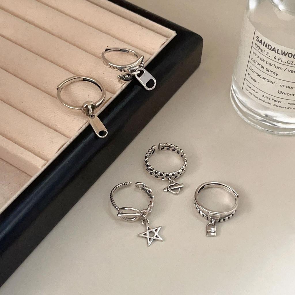 Korea S925 Sterling Silver Women's Vintage Open Band Ring - Simple, Light Luxury, Heavy Industry Design