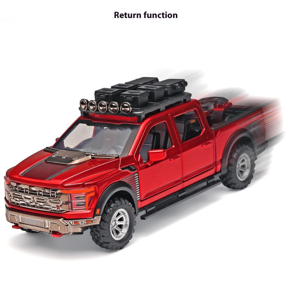 1/24 Scale Ford Raptor Pickup F-150 Alloy Car Model Simulation Off-Road Vehicle, Boy Gift, Sound and Light Children's Toy Ornaments