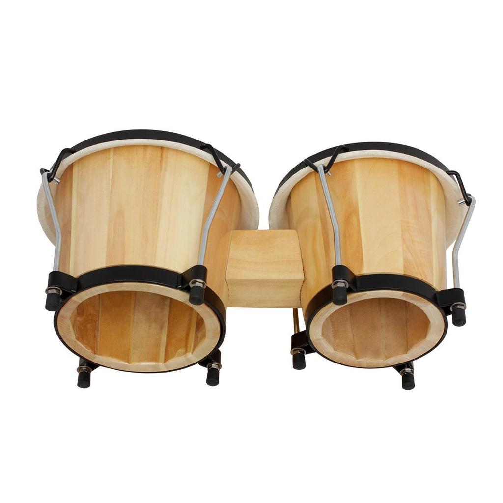 5.5-6 Inch Sheepskin Bongo Drum Set: Original Wood Color Hand Percussion Instrument