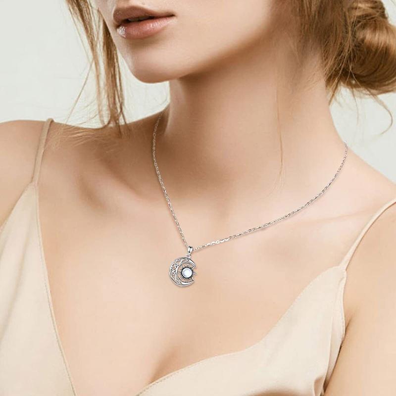 Huitan Ästhetisches Sonnen- und Monddesign Damen-Anhänger Halskette mit Imitation Opalstein Boho-Stil Strandurlaub Schmuck Geschenk