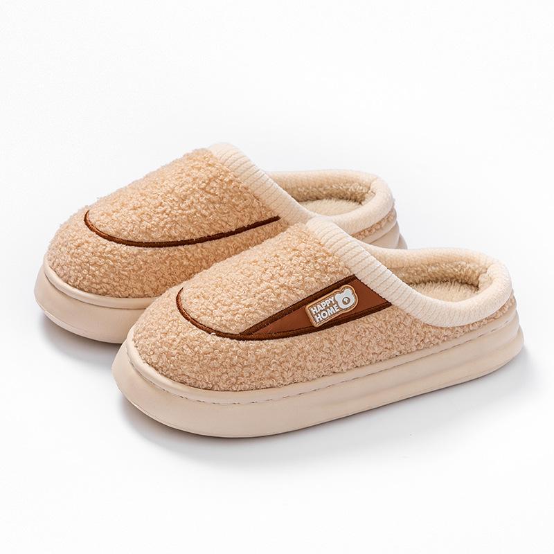 Coil plush autumn and winter leisure indoor home plush EVA sole, couple thick-soled warm cotton slippers