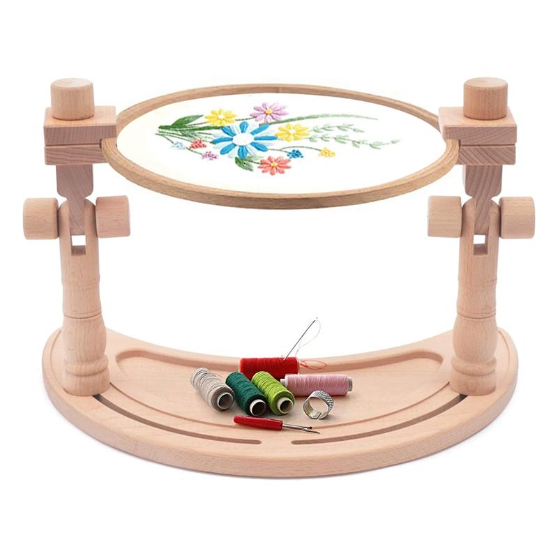 

M-Modern-Adjustable Embroidery Stand, Rotated Stand Beech Wood Embroidery Hoop Holder For Arts Crafts Sewing Needlework