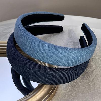 3CM Vintage džínová látková čelenka Jednoduchá houbičková čelenka do vlasů pro ženy Dívky Nakupování Mytí obličeje Pokrývka hlavy Klasická džínová obruč do vlasů